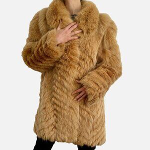 Real Red Fox Fur Coat Vintage Luxury Pockets Oversize Blue EUC Genuine L